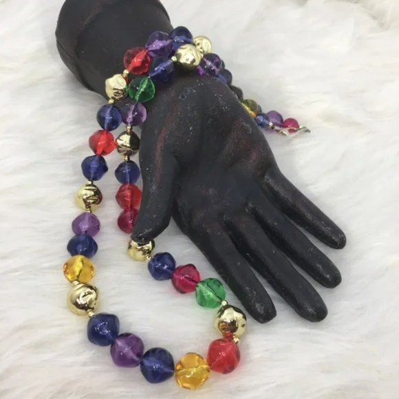 Vintage Rainbow & Gold Bead Necklace - Picture 3 of 6